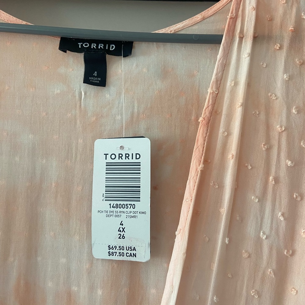 Peach/white Swiss Dot cover up with tie. - Picture 2 of 5
